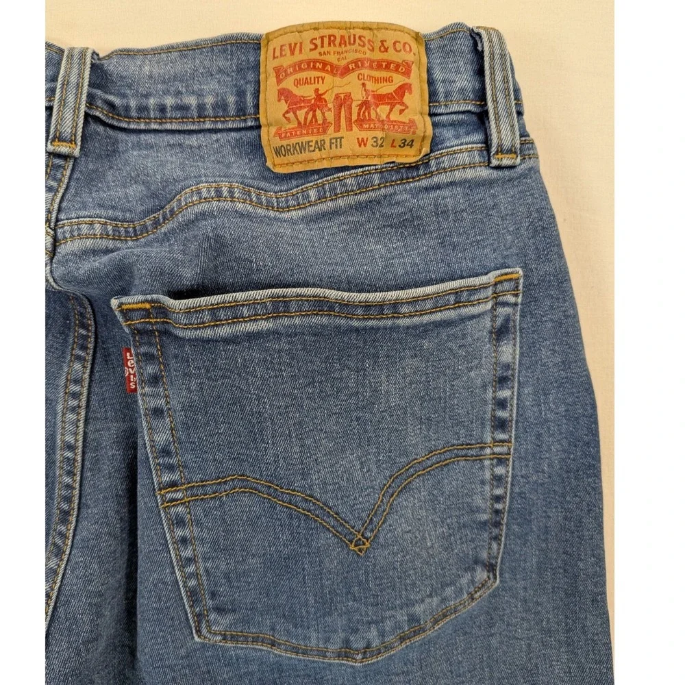 Levis Jeans Mens Workwear Fit Med‎ Blue Wash 32 34 Durable Cotton Blend Straight